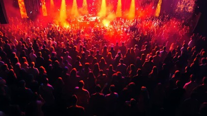 Heatmap of a crowded concert venue, with intense reds and oranges marking the most densely packed sections and cooler tones in the less crowded areas. . Video