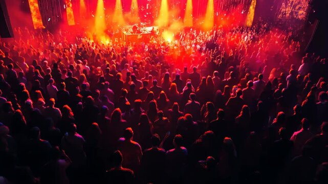 Heatmap of a crowded concert venue, with intense reds and oranges marking the most densely packed sections and cooler tones in the less crowded areas. . Video