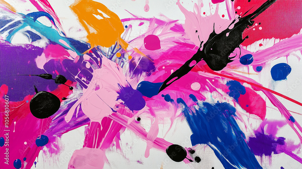 Aufkleber A colorful paint splatter background with energetic strokes and textures on a canvas surface.