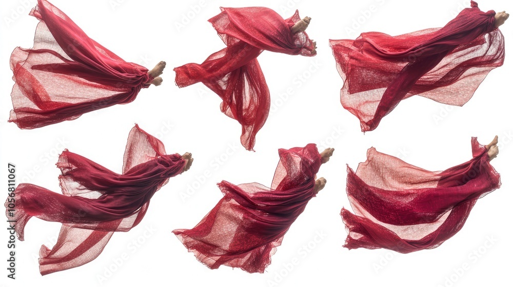 Poster flying red drapery fabrics flowing gracefully in a dynamic display generative ai