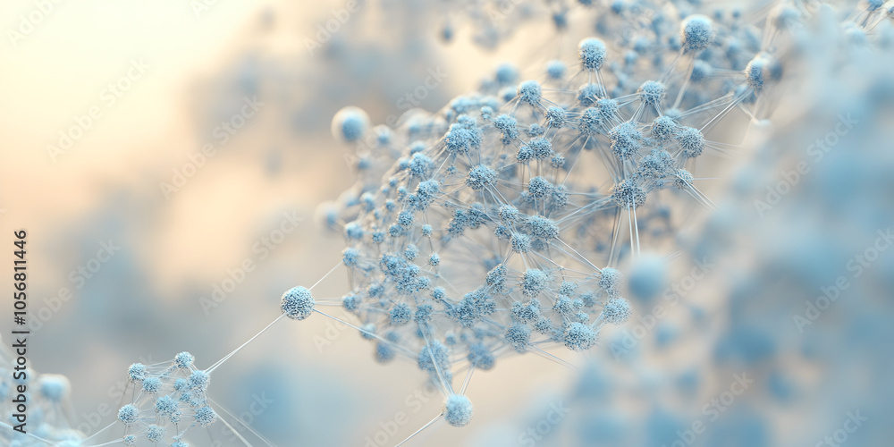 Poster connectedness: a delicate network of interconnected spheres, bathed in soft, ethereal light, evokes 
