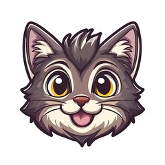 Cartoon kitten icon symbolizing cuteness or pets on a white background.