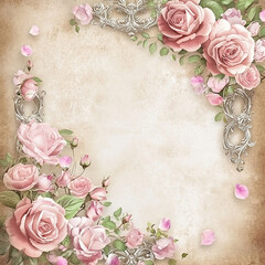Elegant wedding invitation with ornate floral borders