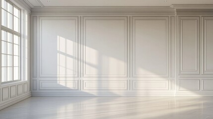 Fototapeta premium Elegant and Minimalist White Wall Paneled Interior Design