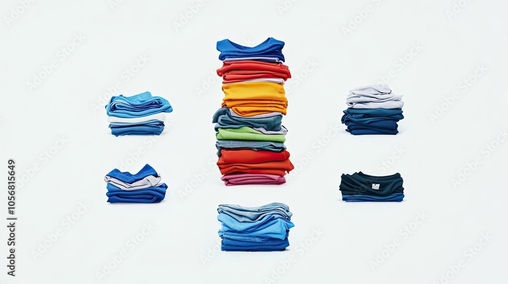 Poster neatly arranged piles of colorful clothes in a tidy workspace generative ai