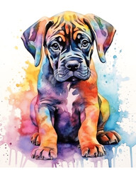 Adorn your wall with a multicolor baby boxer watercolor featuring a captivating Canine Art
