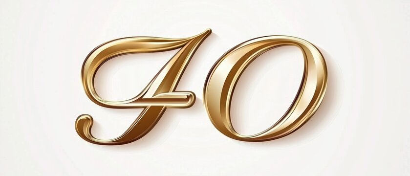 Elegant  Happy 40 Birthday  in gold script and bold numbers, luxury celebration theme, white background