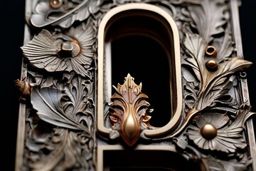 a detailed macro view of a single intricate letter with a focus