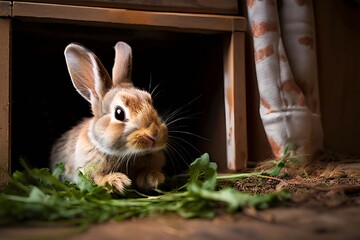 Fototapeta premium a rabbit playing a prank on its owner