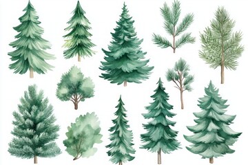 Watercolor Forest Trees