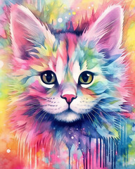 Gift a friend a multicolor baby cat watercolor with a delightful Cute Cat Drawings