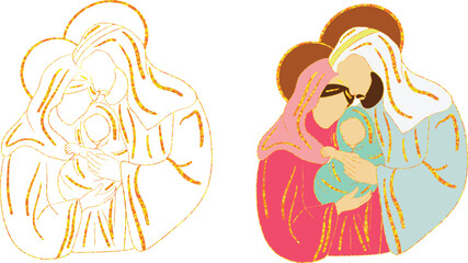 Holy Family with glitter. Art & Illustration