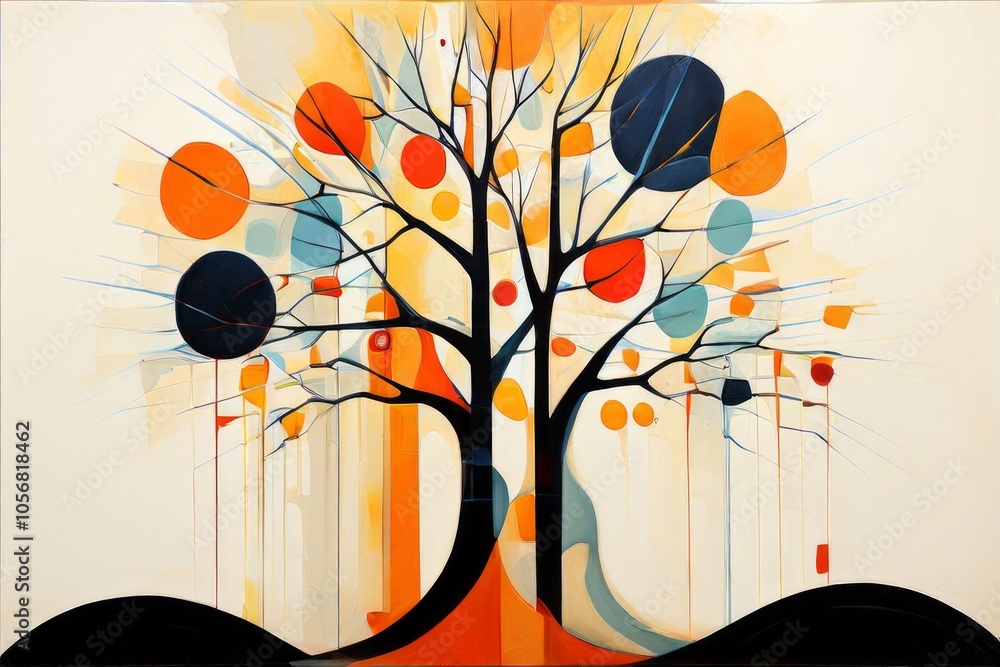 Poster abstract line art tree compositionabstract lines and shapes crea