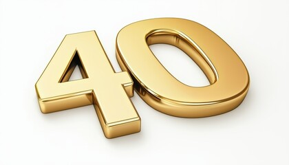Gold  Happy 40 Birthday  text with bold 40, luxury milestone celebration design, clean white background