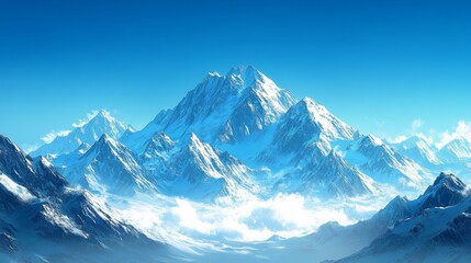 Obraz premium Majestic Snowy Mountain Range Under a Clear Blue Sky