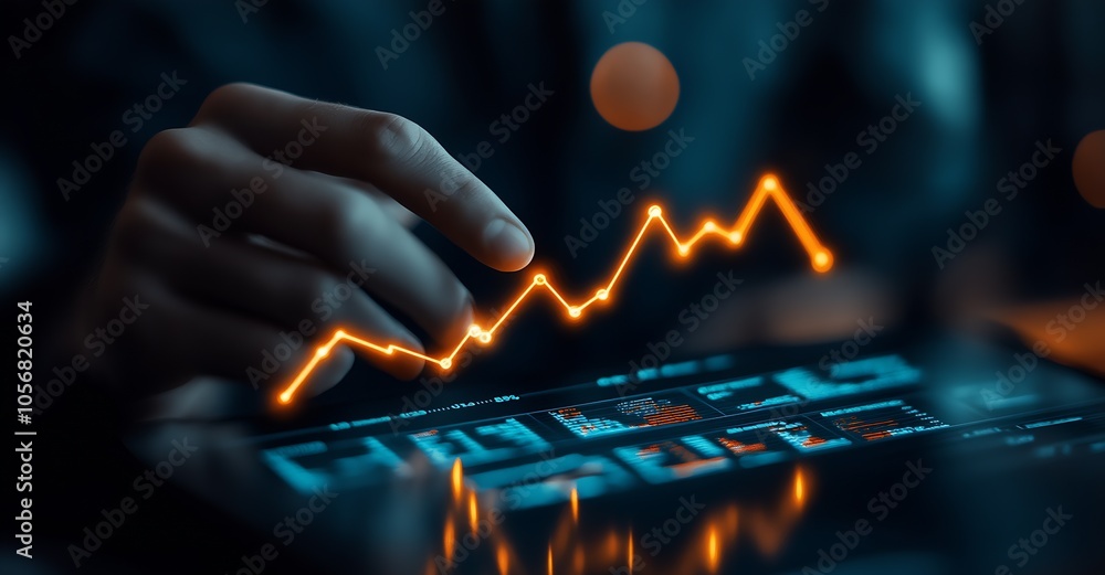 Aufkleber Evaluating Stock Market Trends with Interactive Digital Graph on Touchscreen Business Concept : Generative AI