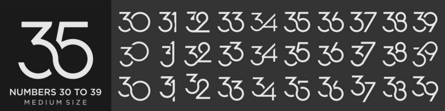 collection of creative number 30 to 39 logo designs. abstract number design vector illustration