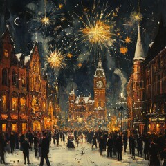 New Year Eve countdown in the city square