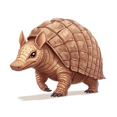 A cartoon armadillo walking on a white background.