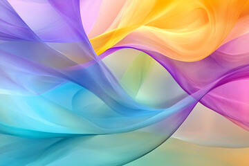 Vibrant, abstract green, blue, purple, yellow and pink waves on light background. Flowing gradient abstract with soft textures. Modern design element for website or presentation