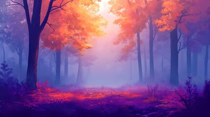 Mystical Autumn Woods with Mist and Soft Fall Colors in Style