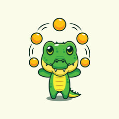 Obraz premium Crocodile circus attraction with balls cartoon vector illustration.