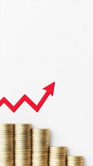 Financial growth with stacked coins and upward arrow trend chart