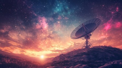 Distant Planet Satellite Dish Under Cosmic Sky