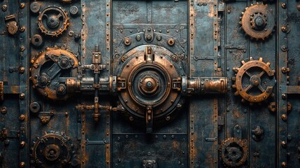 Vault door with gears and levers, intricate security system