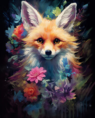 Adorn your wall with a multicolor baby fox watercolor featuring a captivating Safari Artwork
