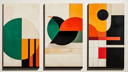 Modern Geometric Art Panels with Colorful Shapes

