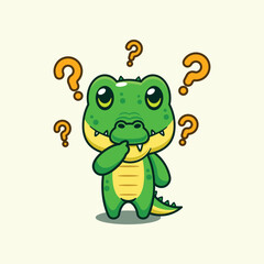 Crocodile is confused. cartoon vector illustration.