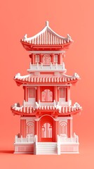 Fototapeta premium Traditional Chinese 3d ancient building illustration poster background