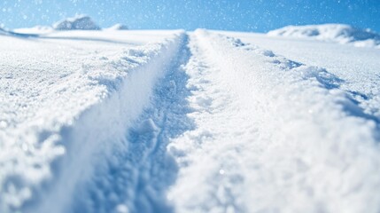 Winter Adventure Awaits - Close-Up of Snow-Covered Snowboard with Tracks Leading Away