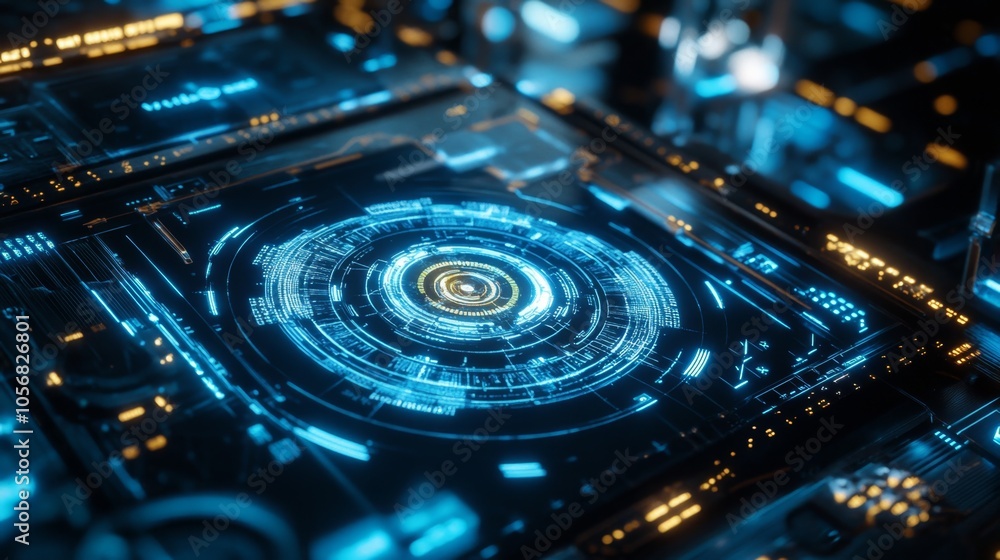 Poster futuristic high-tech control panel with holographic display