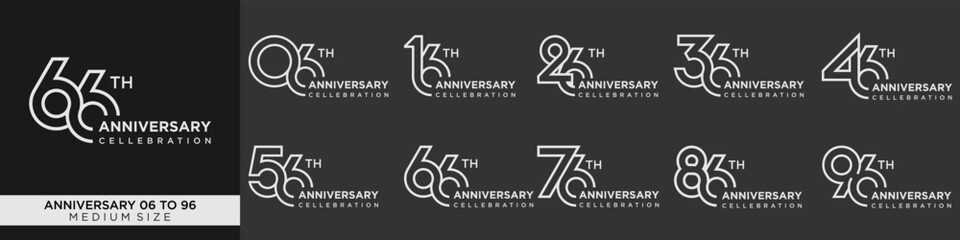 collection anniversary 16 to 96 year, creative number design vector illustration.