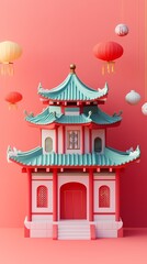 Traditional Chinese 3d ancient building illustration poster background