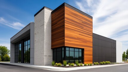 Fototapeta premium Modern Commercial Building Showcasing Clean Lines and a Sleek Aesthetic in Urban Architecture