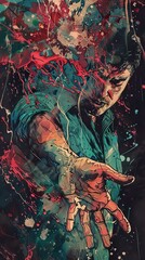 Abstract Man with Colorful Splatter Art