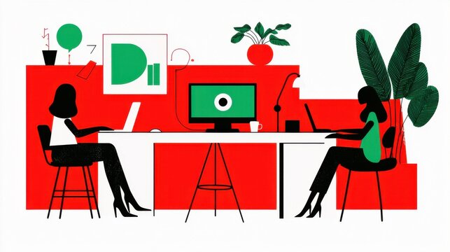 Creative Workspace with Digital Tools and Symbols