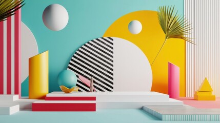 Fototapeta premium Colorful Geometric Shapes in Digital Workspace