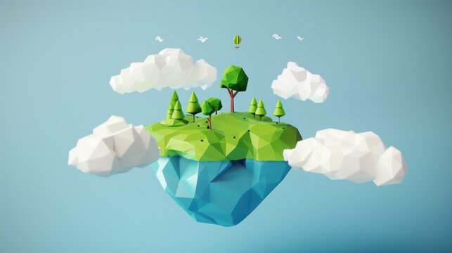 Floating Island with Trees and Clouds
