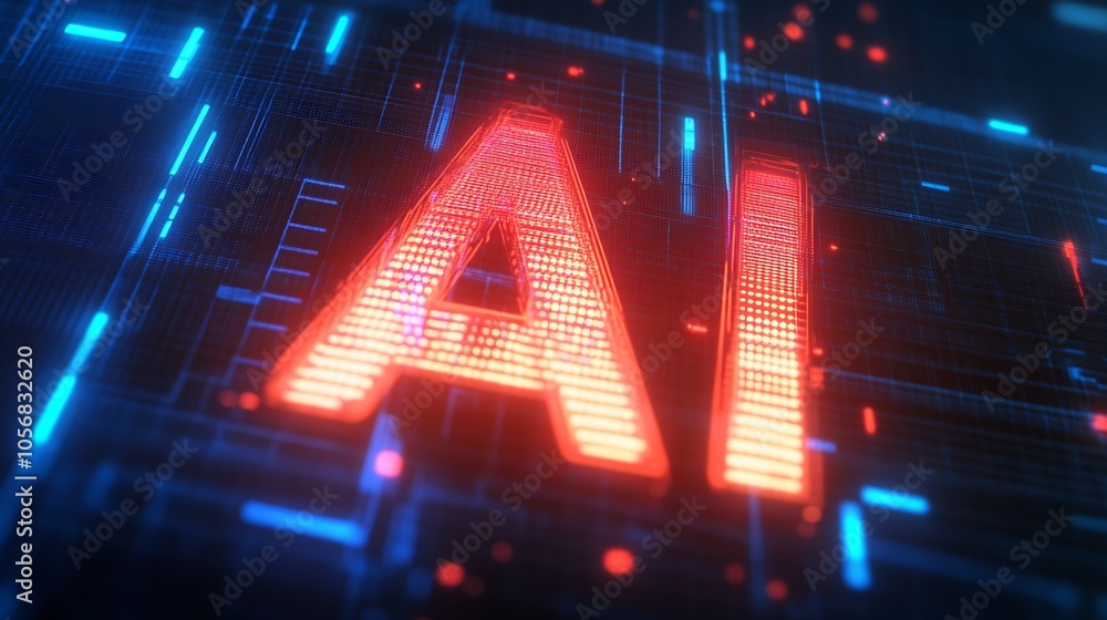 Poster innovative ai technology display with red and blue neon graphics : generative ai