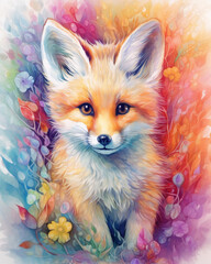 Gift a friend a multicolor baby fox watercolor with a delightful Abstract Wildlife Illustrations