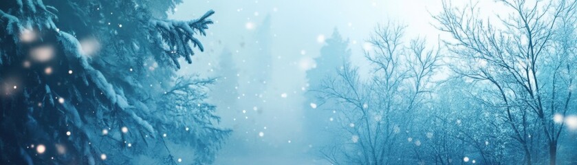 Serene Winter Wonderland with Snowflakes and Frosted Trees