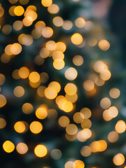 Obraz premium Defocused blurred background, golden сhristmas lights, bokeh. Copyspace, background for postcard, banner. 