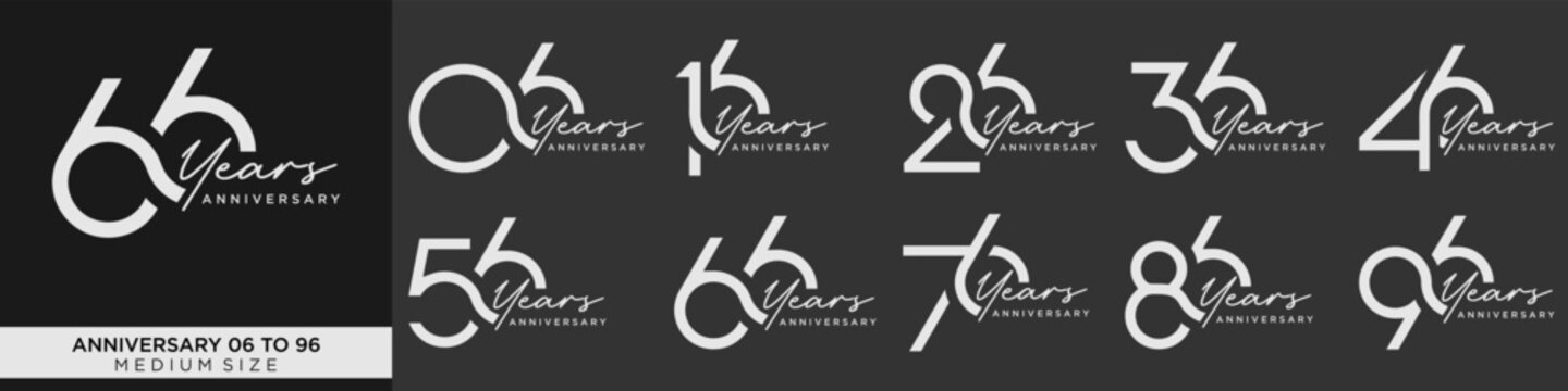 collection anniversary 16 to 96 year, creative number design vector illustration.