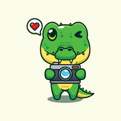 Crocodile with camera cartoon vector illustration.
