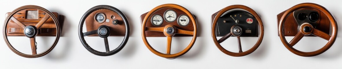 Fototapeta premium Vintage Wooden Steering Wheels Display