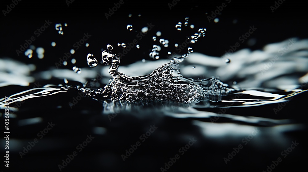 Aufkleber dynamic water splash captured in macro detail with dark background : generative ai